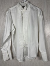 Oscar de la Renta Mens 17/34 White Pleated Tuxedo Shirt French Cuff