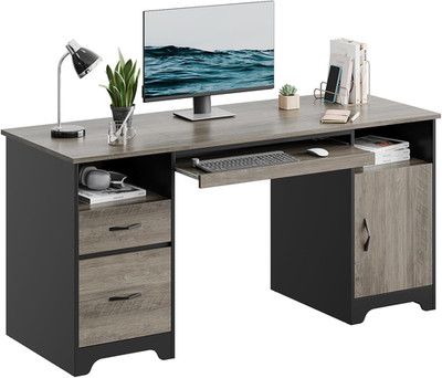 59  Executive Desk with 2 Drawers, Computer Desk with Storage Cabinet, Industria