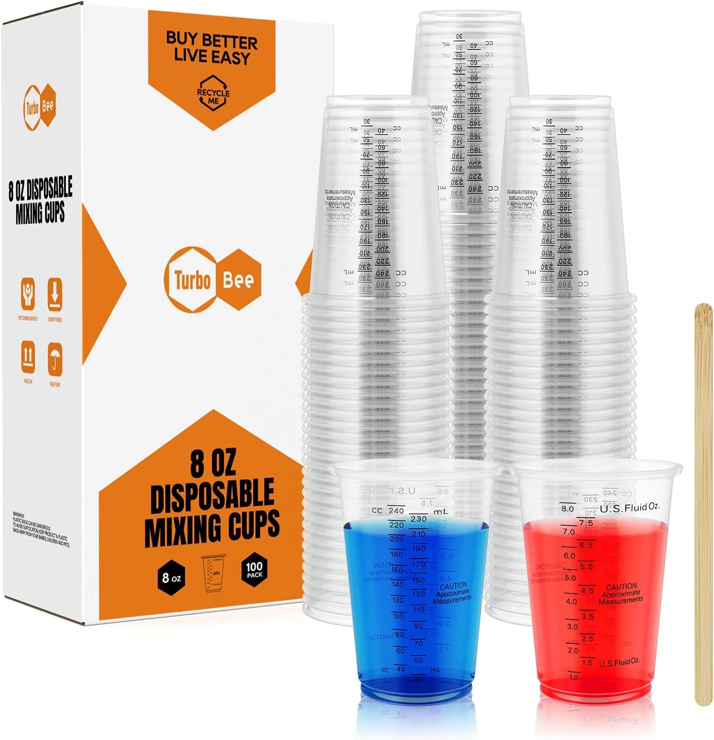 Plastic Measuring Cups 8OZ,100 PACK Disposable Mixing Cups with 100 Mixing Stick