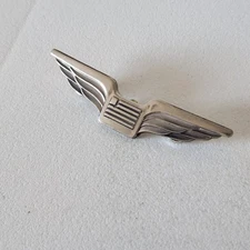 Vintage US Airways Silver-Toned Flight Attendant Wings Screw Back Pin Badge ~