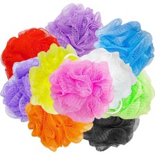 10 Pcs Bath Loofah Shower,Small Mesh Sponge Pouf Colorful Exfoliating Red