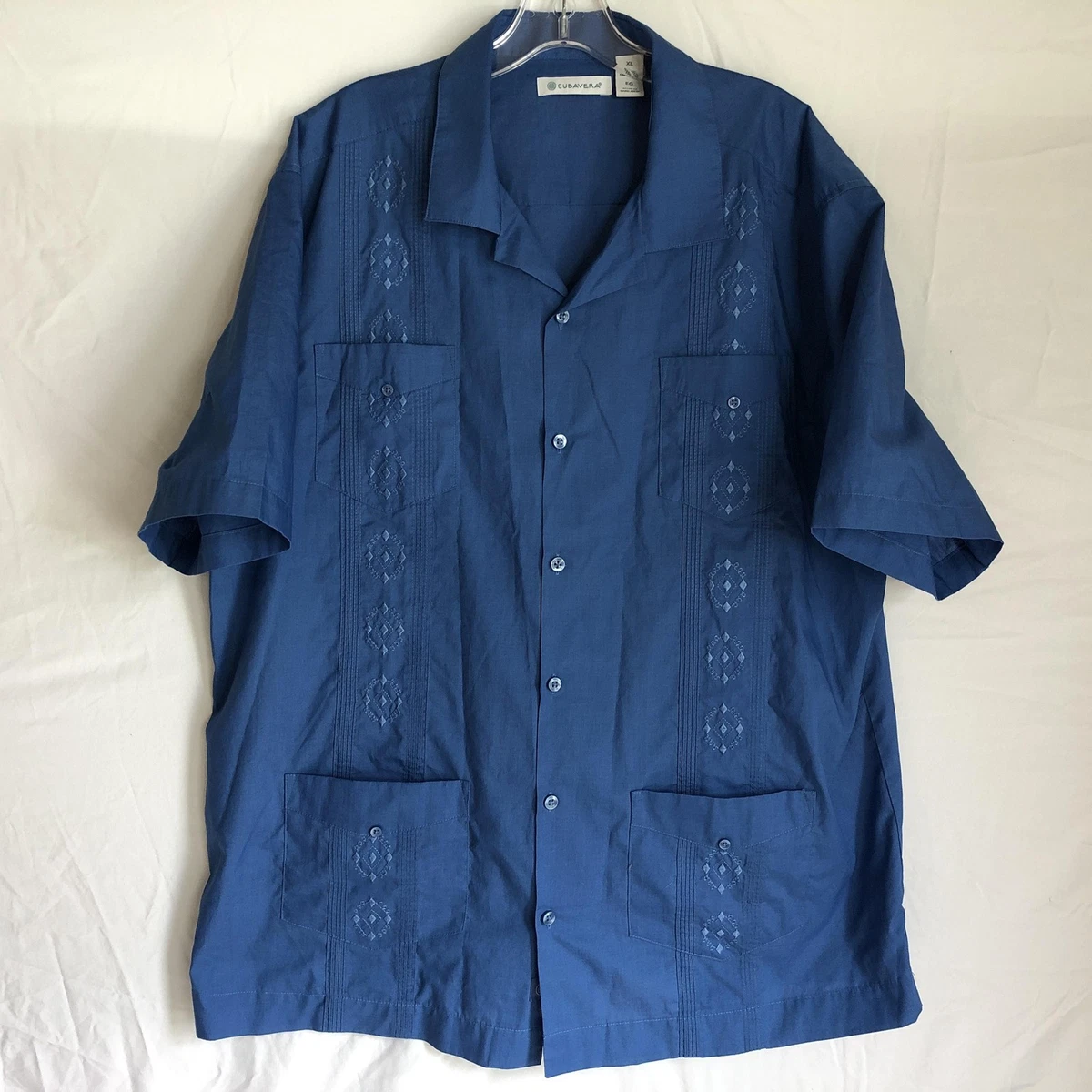 Cubavera Men's Classic Guayabera Shirt Short Sleeve in Captains Blue