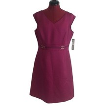 Tahari ASL Fuchsia Sheath Dress V-Neck Sleeveless Women's Size 12 NWT