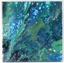 Acrylic Pour Painting On Stretched Canvas 8x8 One Of A Kind, Original, Wall Art