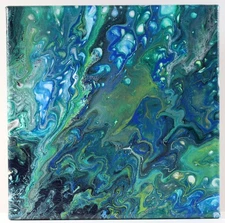 Acrylic Pour Painting On Stretched Canvas 8x8 One Of A Kind, Original, Wall Art