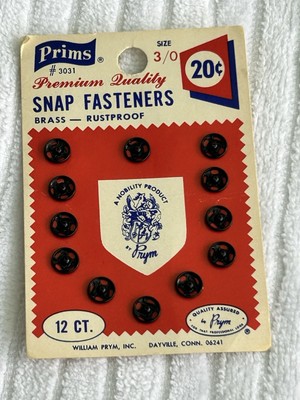 12ct Antique Vintage Prims Snap Fasteners Sewing Notion Prym #3031 Size 3/0 USA
