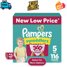 Pampers Diapers Swaddlers 360 Size 5 116Ct Stretch Waist Pull On
