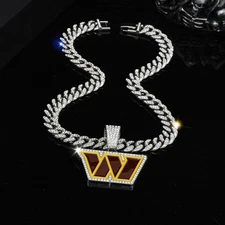 Washington Commanders Gold/Silver NFL GEM NECKLACE Pendant Chain Hip Hop 20"