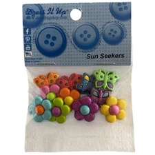 Dress It Up Sun Seekers Buttons - Cute Flowers & Glittery Butterfly Summer 024