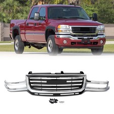 For 2003-2007 Gmc Sierra 2500 3500 Hd Front Bumper Grille Assembly Chromeblack