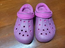 Crocs Classic Clog Fleece Lined Pink Glitter Slip-On Shoes, Size 3