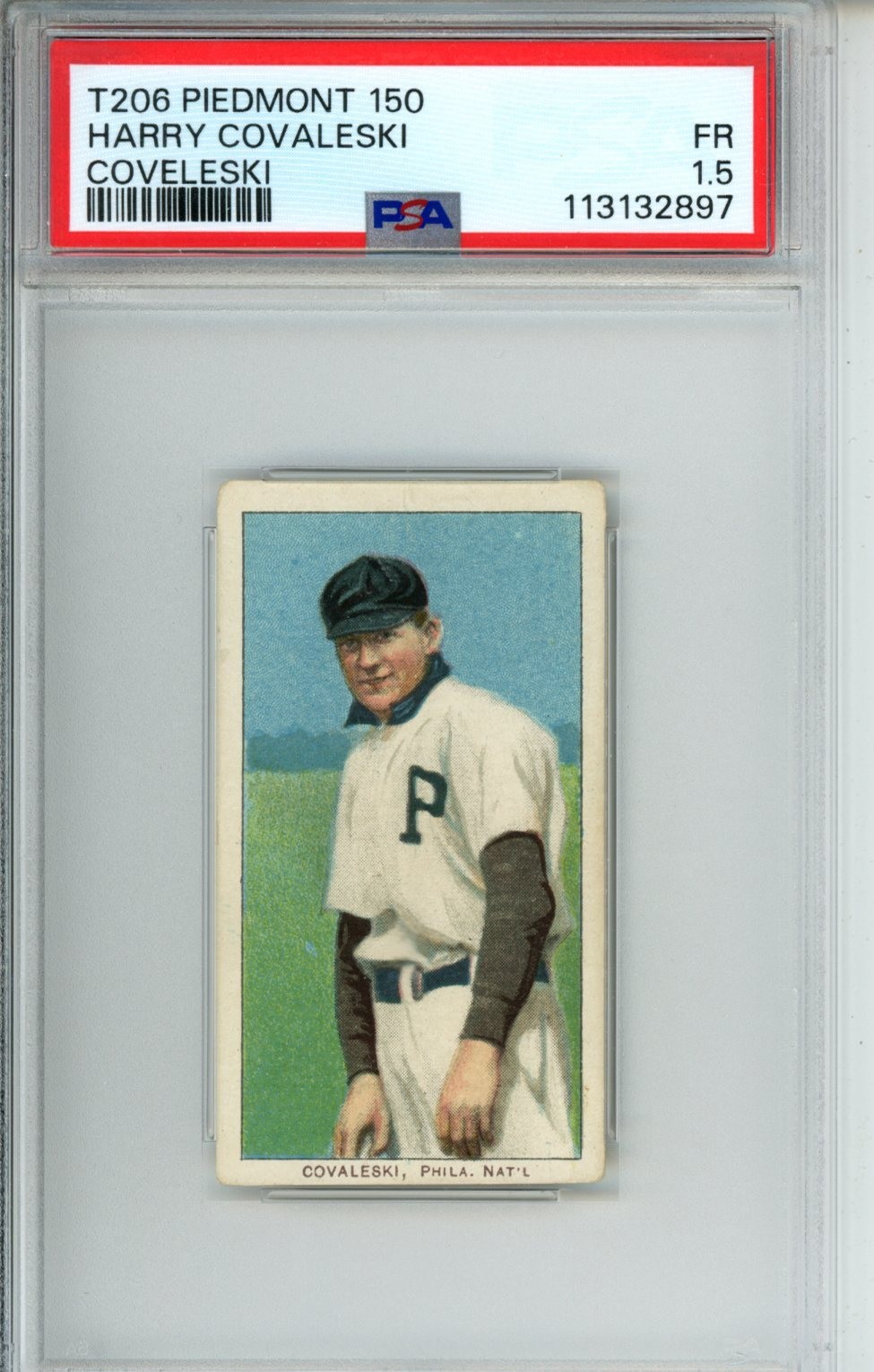 1909-11 T206 PIEDMONT Harry Covaleski PSA 1.5 TOBACCO BASEBALL CARD