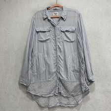 Holding Horses Shirt Womens Medium Blue Long Sleeve Button Front Tunic Top Boho