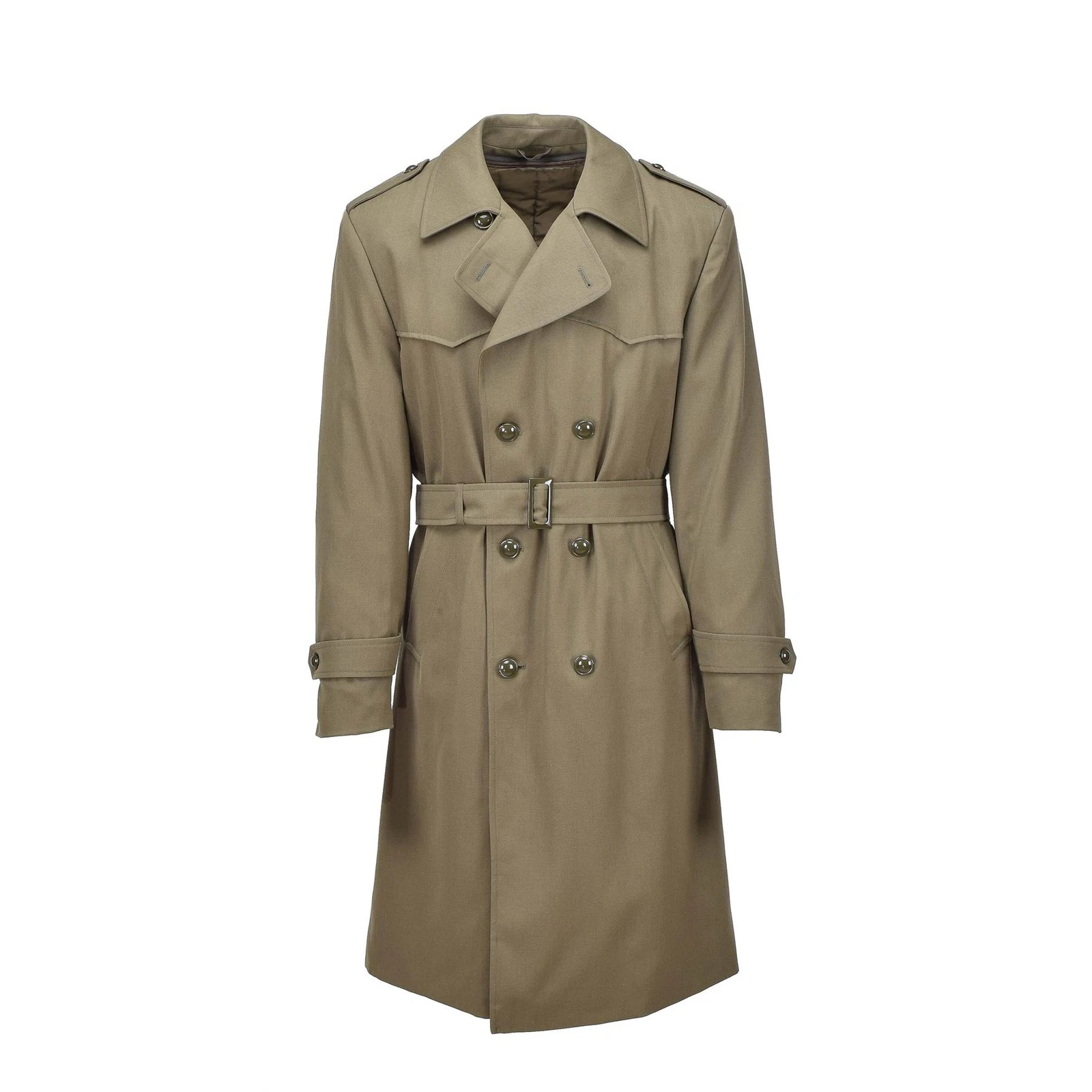 Genuine Italian Army Trench Coat Khaki Vintage Belted Coat