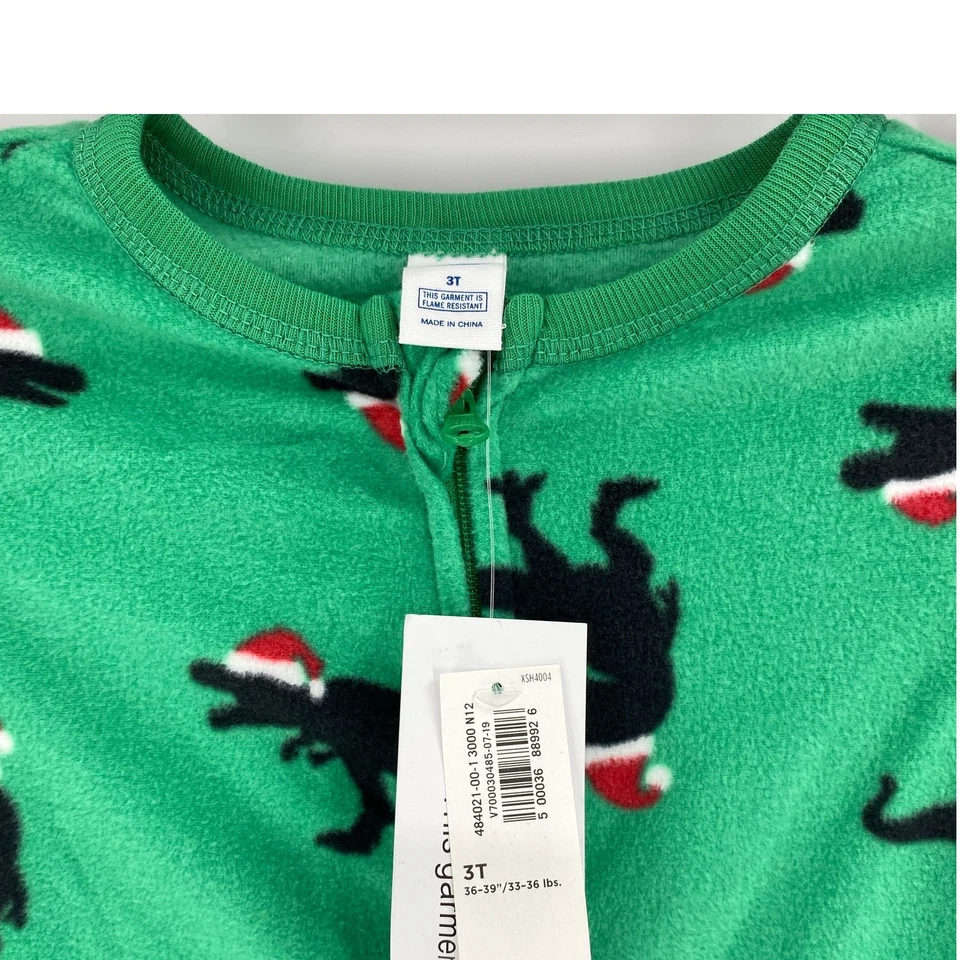 全新 旧海军 儿童 睡衣 尺寸 3T 圣诞节 T-Rex 脚拉链 — 第 2/3 张图片