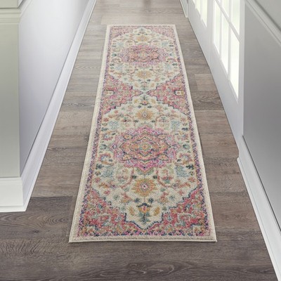 Passion Boho Medallion Area Rug Ivory/Pink 1'10'' x 6'