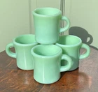 4 FIRE KING JADEITE GREEN GLASS RESTAURANT WARE COFFEE MUGS CUPS HEAVY VINTAGE