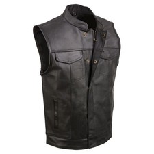 Event Leather ELM3910 Men's SOA Black Leather Snap/Zip Front Biker Club Vest
