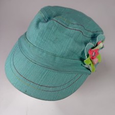 Vintage Children's Teal Cadet Cap Hat with Floral Embellishment  Gem