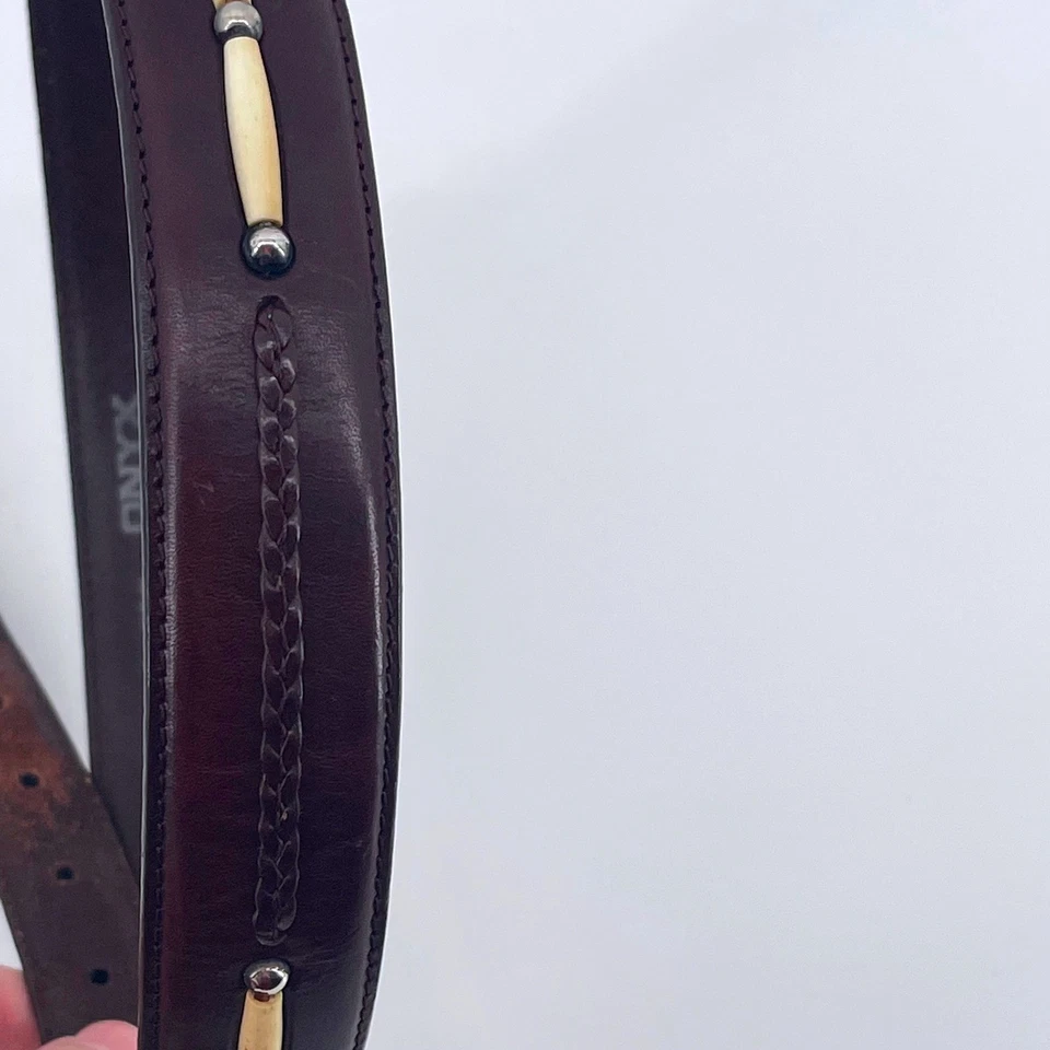 Cinturón Western de cuero marrón ONXY by BRIGHTON con hebilla plateada e incrustación de hueso 34 Foto 3 de 4