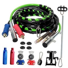 12FT Semi Truck Air Lines Kit - 3 In 1 Air Hoses Wrap 7 Way Trailer Cord Power 