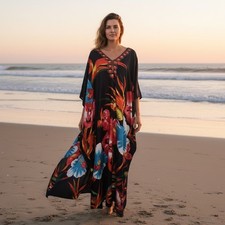 Goddess By Winlar Women's One Size Multicolor Floral Kaftan Mumu Kimono Dress