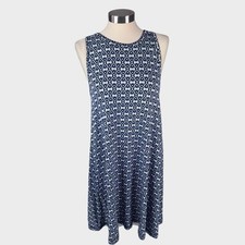 Ann Taylor LOFT Small Dress Sleeveless Shift Blue White Rayon Spandex