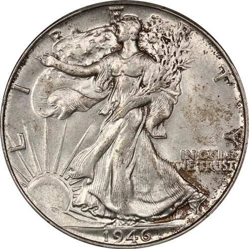 1946 Choice BU Walking Liberty Half Dollar PCGS MS62- Lustrous, Toned, Original!