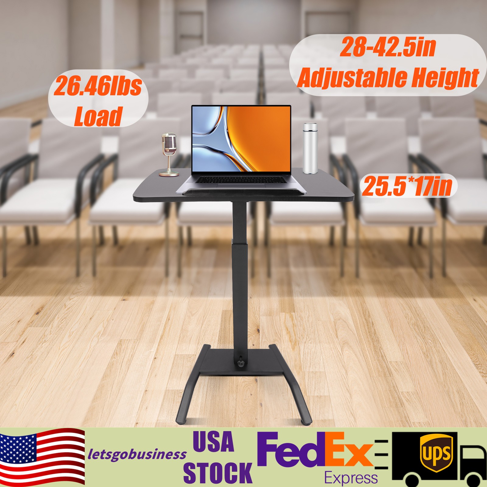 Adjustable 25.5�� Rolling Podium Desk Standing Lifting Computer Desk Black