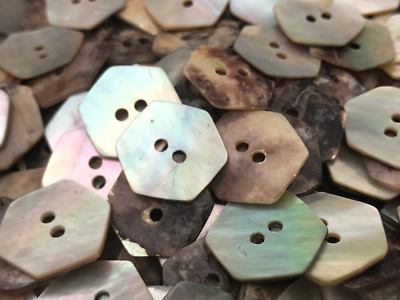 13 REAL NATURAL PEARL SHELL HEXAGON SHAPE BUTTONS 5/8'' 16MM 2hole 