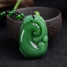 Natural Green Jade Necklace Pendant Hand-Carved Lucky Amulet Chain fashion Gift