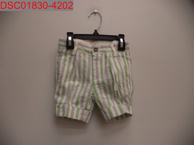 NWT - Boboli Toddler Boys White Green Grey Stripe Short, Size 18M 8434484949074
