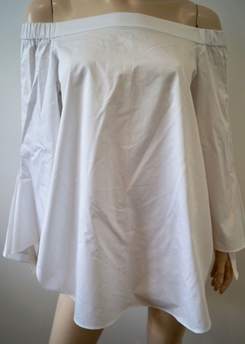 TIBI White Cotton Elasticated Off Shoulder 3/4 Flare Sleeve Blouse Top UK10 BNWT - Picture 2 of 7