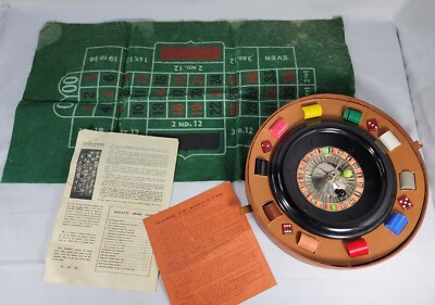 Vintage Portable Casino Craps Blackjack Roulette Board Game Set With Guide 1950