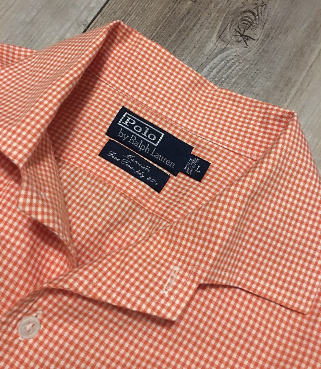 Ralph Lauren Polo Orange And White Checked Long Sleeve Button Down