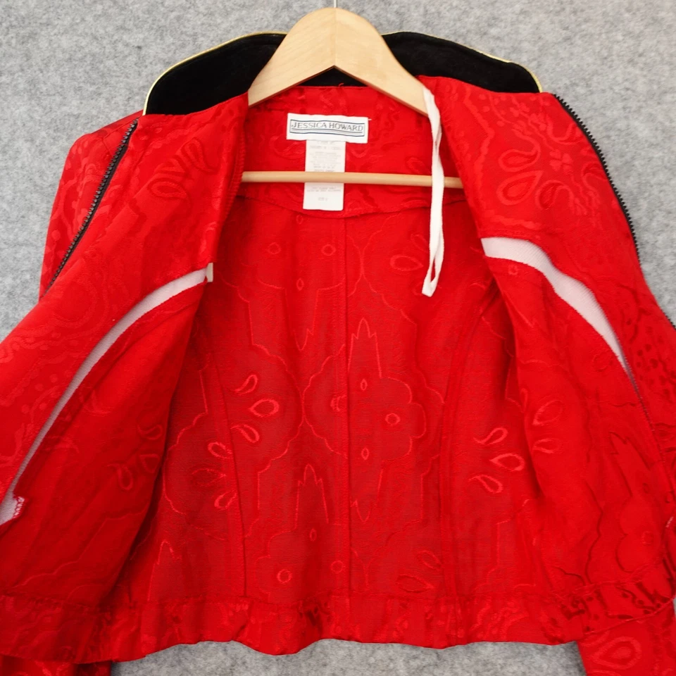 Bolero corto vintage años 80 JESSICA HOWARD para mujer 8 rojo cremallera completa jacquard occidental Foto 2 de 4