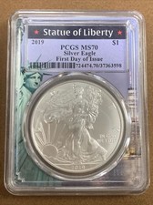 2019 American Silver Eagle- PCGS- MS70- FDOI- Statue Of Liberty Label