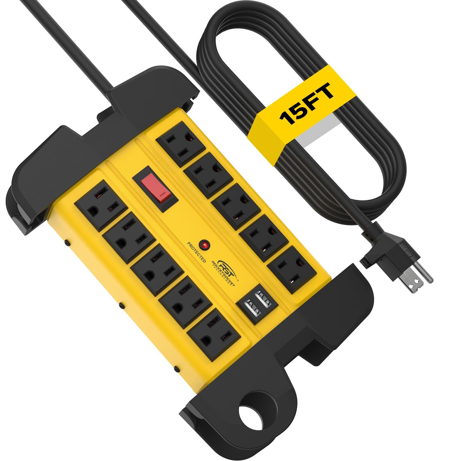 CRST Heavy Duty Power Strip with USB 3.1A10-Outlet Metal Surge Protector Powe...