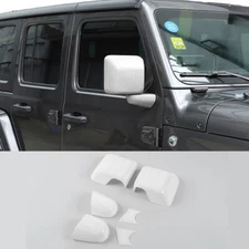 6pcs Side Rear view Mirror & Base Cover Trim For Jeep Wrangler JL JT 2018+ White