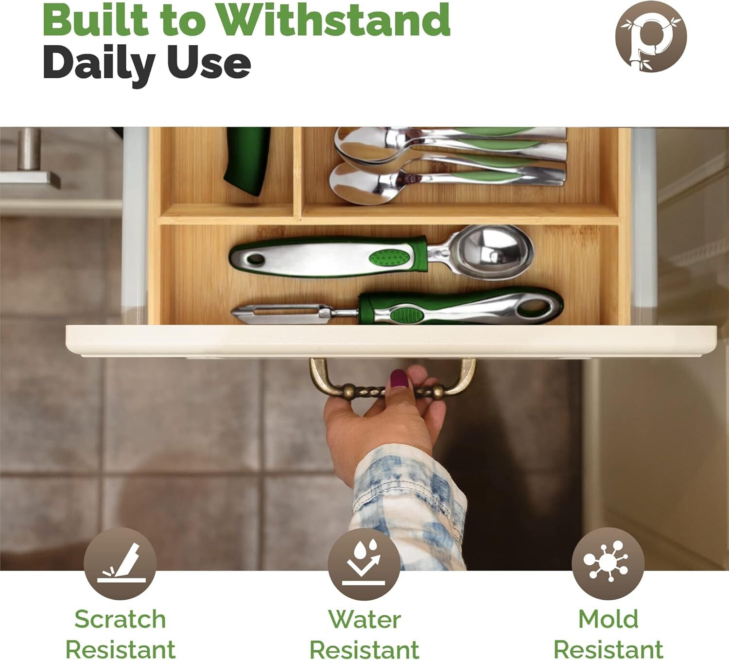 Natural bamboo Cutlery Tray Drawer Organizer Kitchen Utensil Flatware silverware