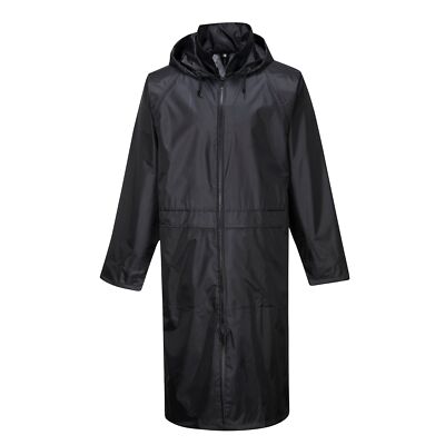 Mens Waterproof Hooded Raincoat Lightweight Long Rain Jacket Small Black