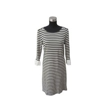 TALBOTS Petites Olive Green & Ivory Striped Ruffle Cuff Dress Sz PM