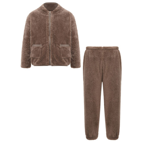 Unisex Kids Outfits Winter Set Long Sleeve Sleepwear Zipper Stand Collar Casual - Picture 41 of 53