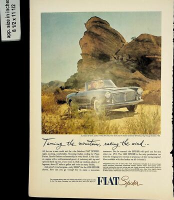 1961 Fiat Spider CAr Mountain Driving Vintage Print AD 8048