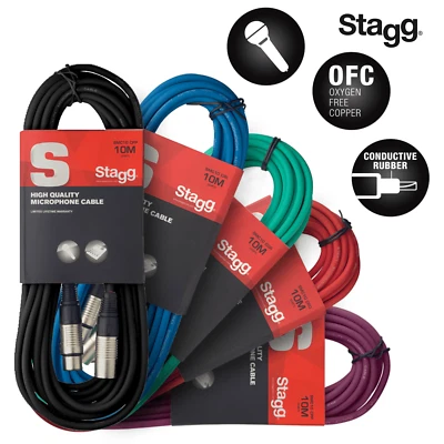 Stagg 10m XLR Male to Female Microphone Audio Cable Lead Coloured