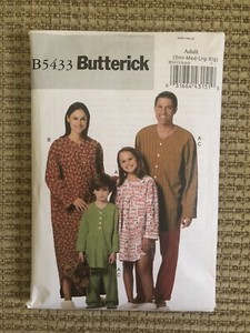 Butterick B5433 Sewing Pattern Family Unisex Pajamas Gown Size S-XL UC FF