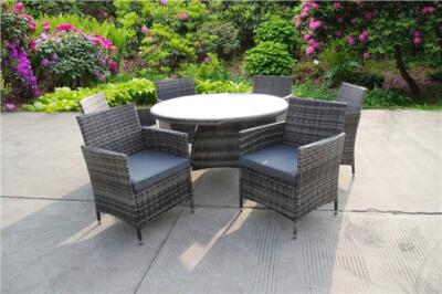 BISTRO 6 SECHS RATTAN GEFLECHT GARTEN OUTDOOR TISCH UND STÜHLE MÖBEL TERRASSE GRAU