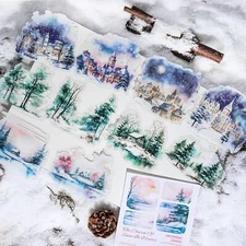 Winter Scenery PET Stickers Bullet Journals Diary Large Size Decorative Crafts