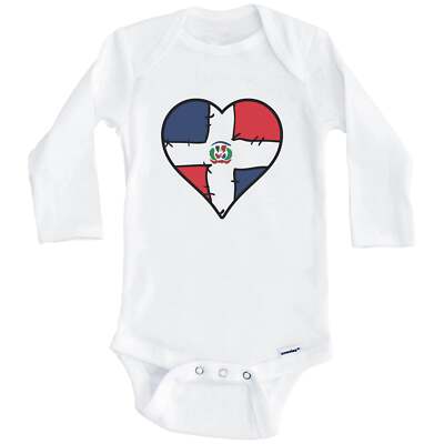 Dominican Republic Heart Dominican Flag Long Sleeve Baby Bodysuit