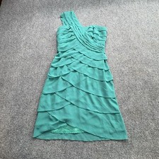 Max and Cleo Dress Womens 4 Teal One Shoulder Layered Chiffon Cocktail Party